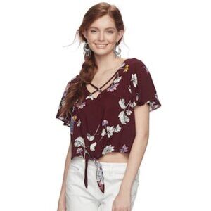 Mudd Floral V Neck Crop Top